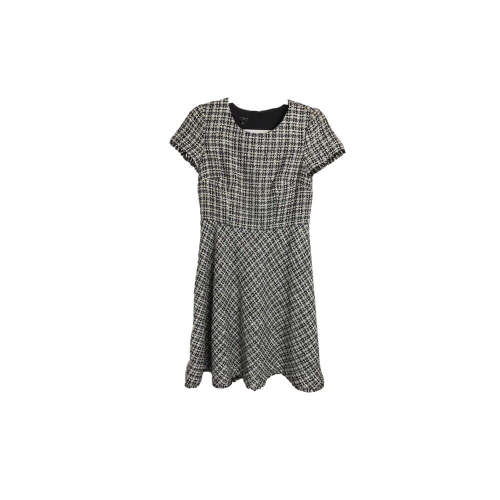 Talbots Tweed Fit Flare Dress Short Sleeve Black Petite 6P NWT Plaid Office
